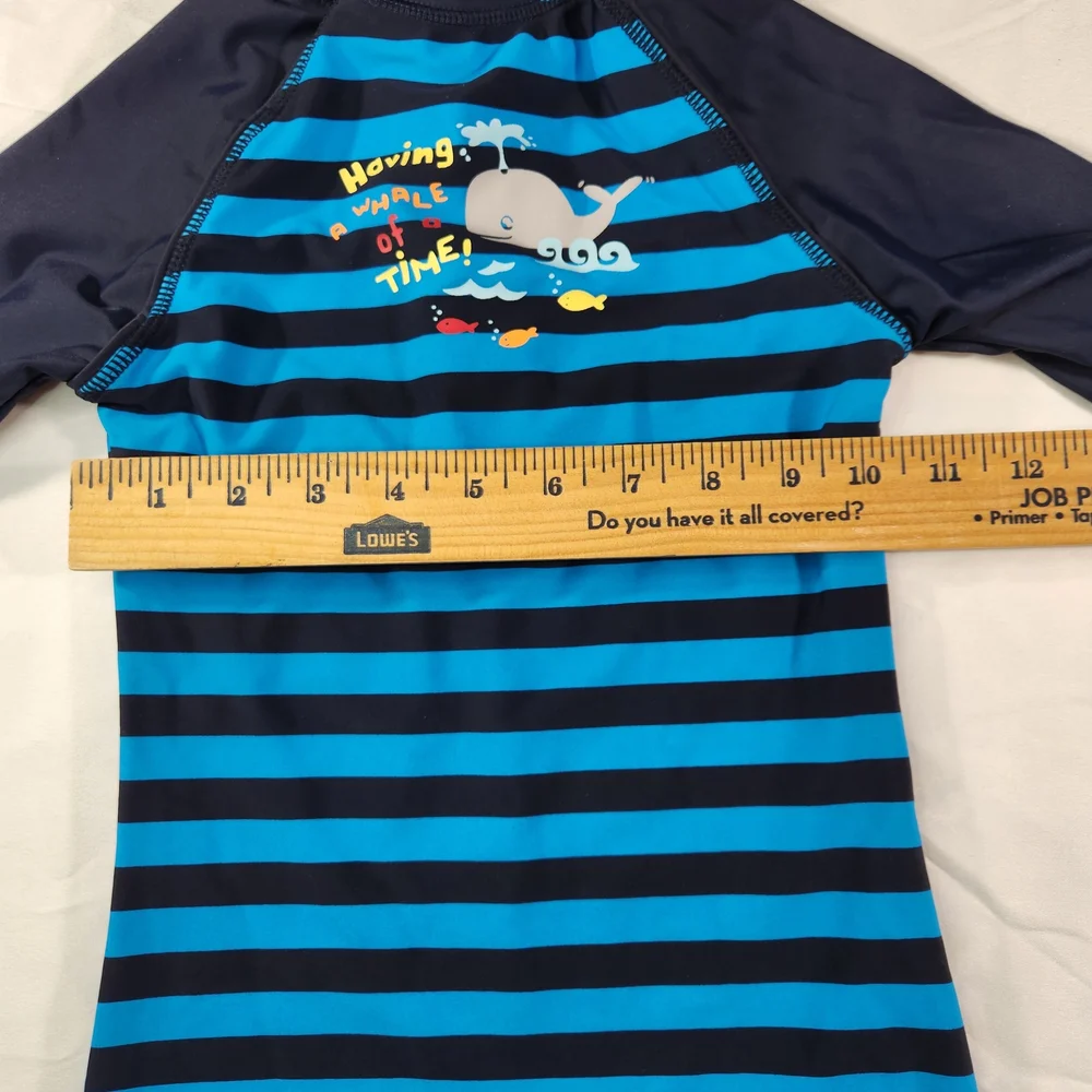 Blue & Navy Bonverano‎ Striped Kids Rash Guard Swimsuit 4T